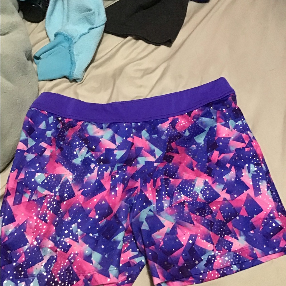 Pink blue teal sparkly gym shorts